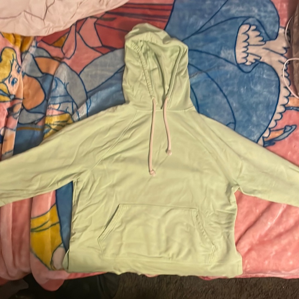 A green hoodie very nice no noticeable wear or tear made for all genders and age